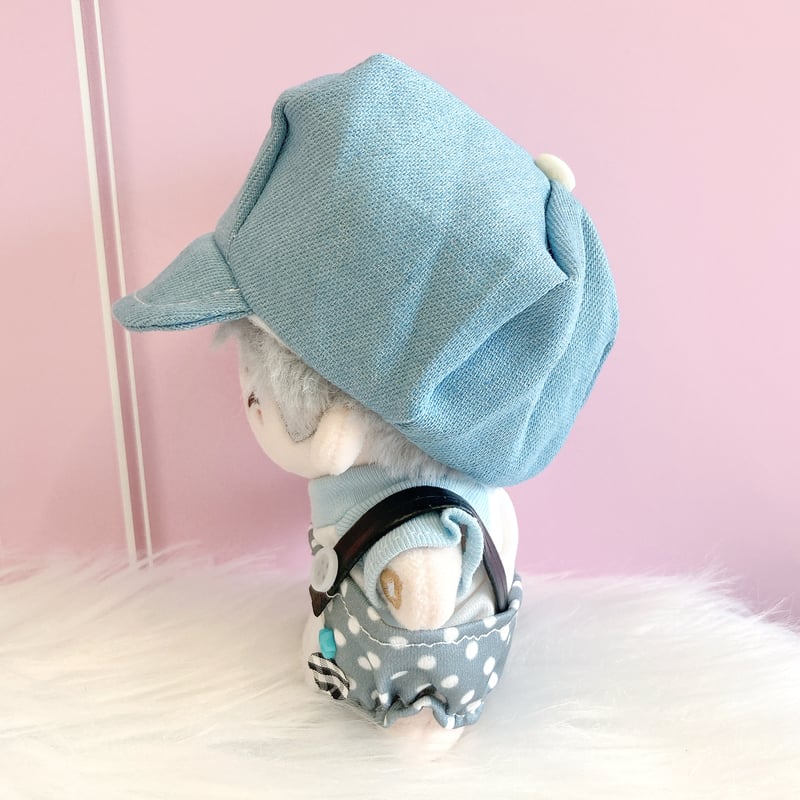 ぬい服】キャスケット&シャツ&水玉サロペットセット 10cm用 | G.triGer