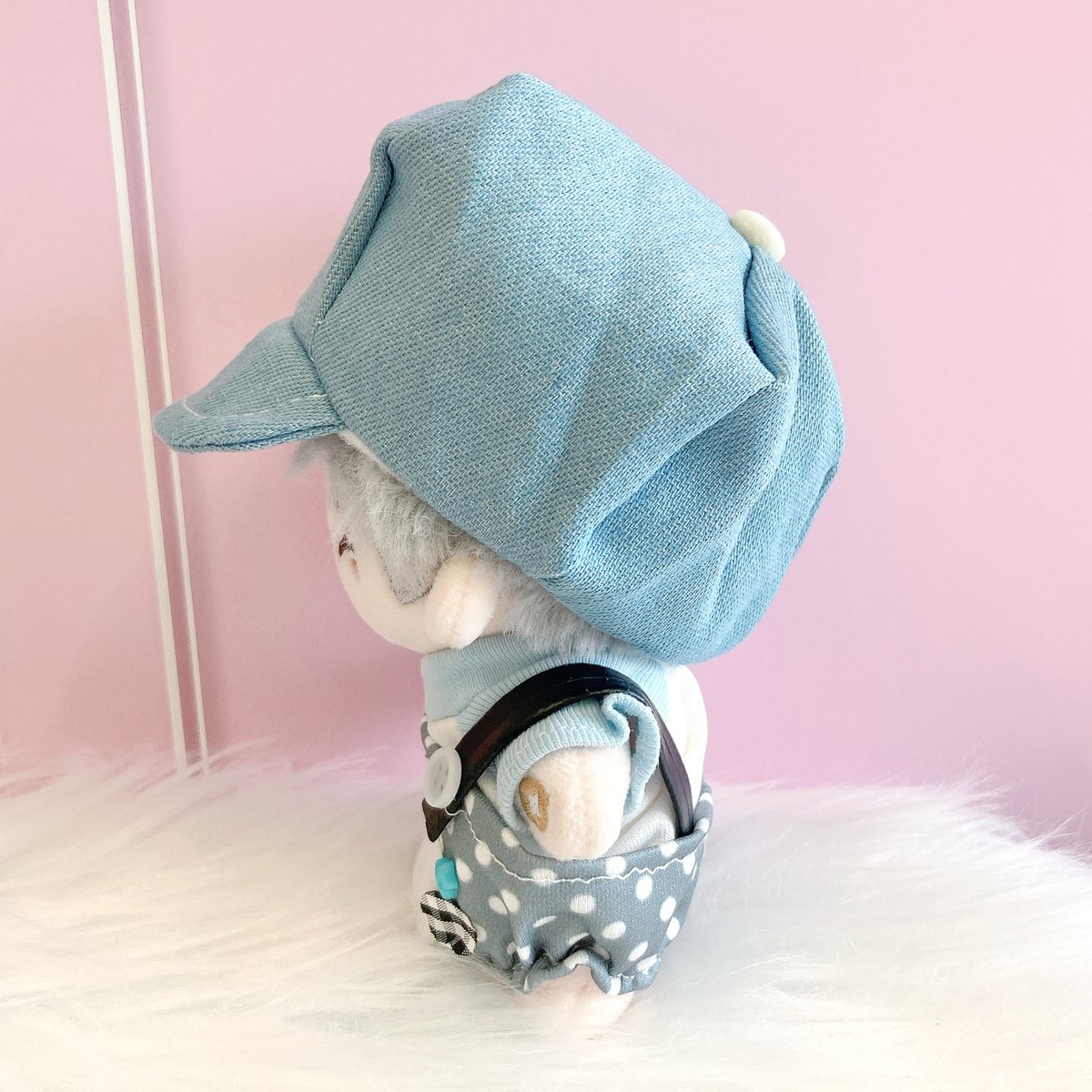 ぬい服】キャスケット&シャツ&水玉サロペットセット 10cm用 | G.triGer