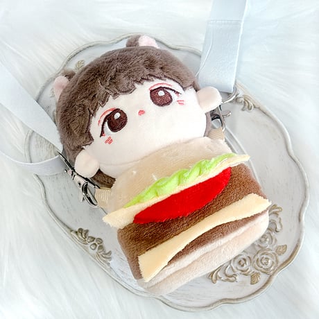 【ぬいバッグ】【ぬい服】ショルダーストラップ付きぬいぐるみ用 着ぐるみ【ハンバーガー】10~15cm 用【推し活グッズ】