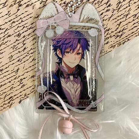 【纳次元 推し活グッズ】鈴&リボン付き猫耳キラキラ トレカケース【推し活グッズ】