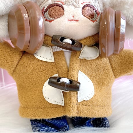 【ぬい服】ダッフルコート&ボーダーシャツ&パンツ&ヘッドホンセット　10cm用