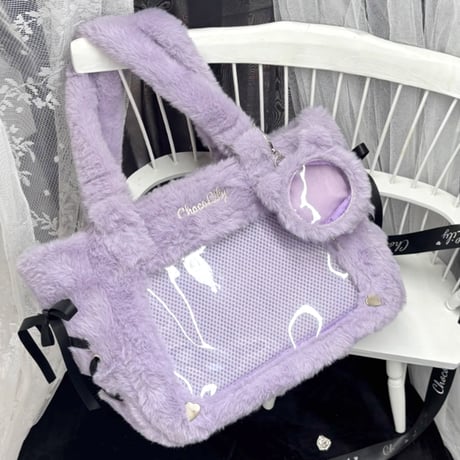 【Choco Lily】猫耳缶バッジケース付きファー痛バッグ【推し活グッズ】