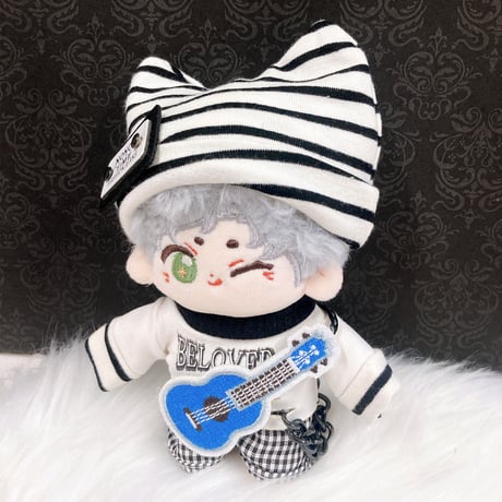 【ぬい服】猫耳ニット帽&シャツ&パンツ&ギターセット　10cm用