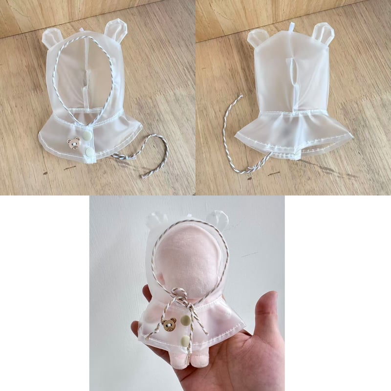 雨の日もお出かけ クリアアニマル・レインコート 10cm〜13cm ぬい服