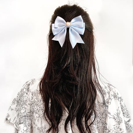 ハート型パール付きリボンクリップ【推し活グッズ・ヘアメ・参戦ヘア・地雷系・量産型】