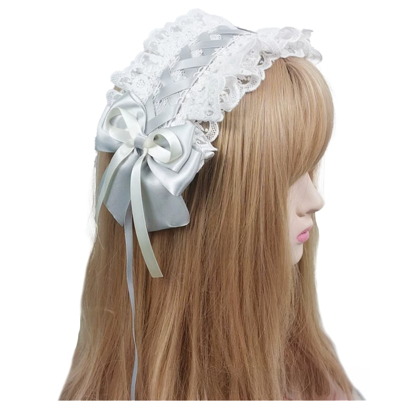 クリップ付き レースアップヘッドドレス 31cm｜ロリータ・メイド風