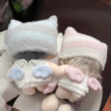 ぬい服　猫耳ニット帽&羽付きスウェットセット　10cm用【推し活グッズ】