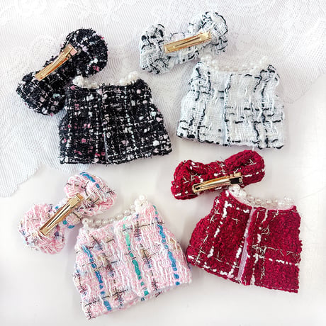 ぬい服　ツイードぬい服【ワンピース・リボン2点セット】10~15cm用【推し活グッズ】