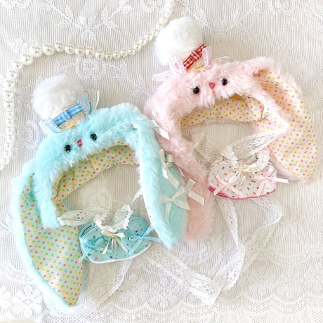 【ぬい服】ぬいぐるみ用ふわふわうさぎ着ぐるみキャップ　10cm用 【推し活グッズ】
