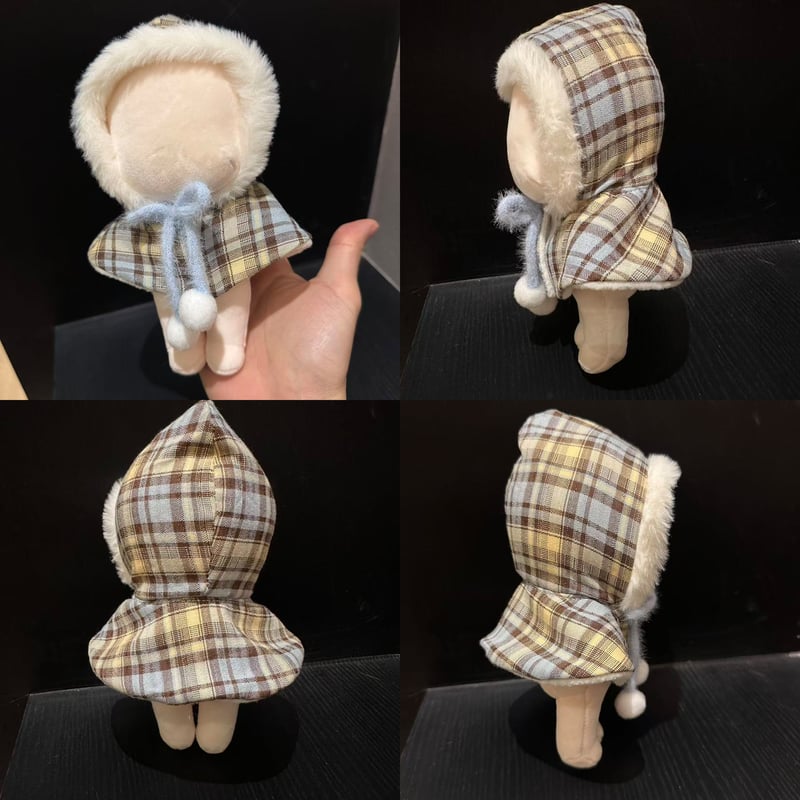 10cmぬい用 もこもこケープ 3種（チェック柄・うさ耳）ぬい服 | G.triGer