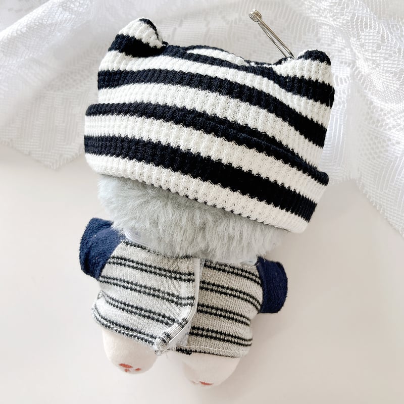 ぬい服】ボーダー猫耳ニット帽&トップスセット 10cmぬいぐるみ用 | G