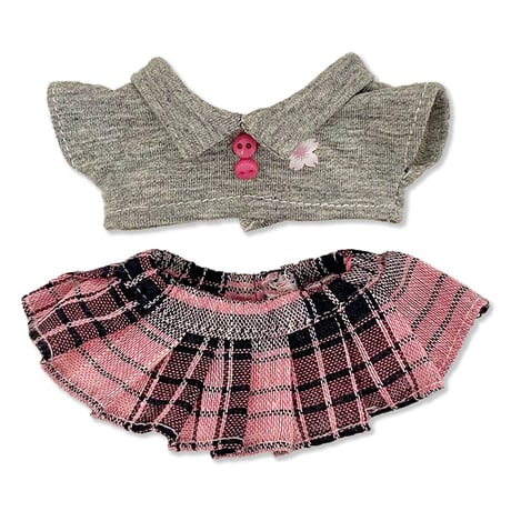 【ぬい服】シャツ&チェックスカートセット　10cm用