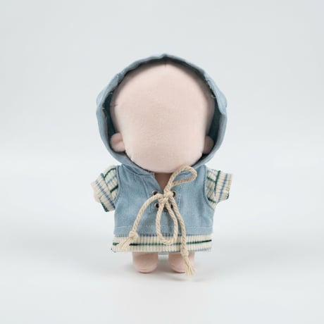 【ぬい服】 10cmぬいぐるみ用  ライトブルー デニム風 フード付きパーカー ぬい服 重ね着風