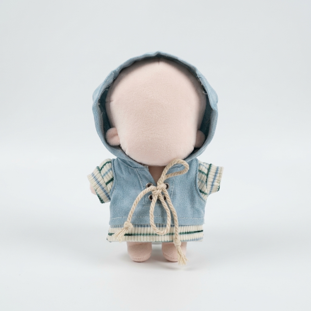 ぬい服】 10cmぬいぐるみ用 ライトブルー デニム風 フード付きパーカー