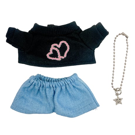 【ぬい服】ハートTシャツ&パンツ&ネックレスセット　10cm用