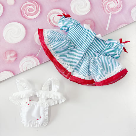 ぬい服　アメリカンダイナー風エプロンワンピース【10~15cm用】【推し活グッズ】