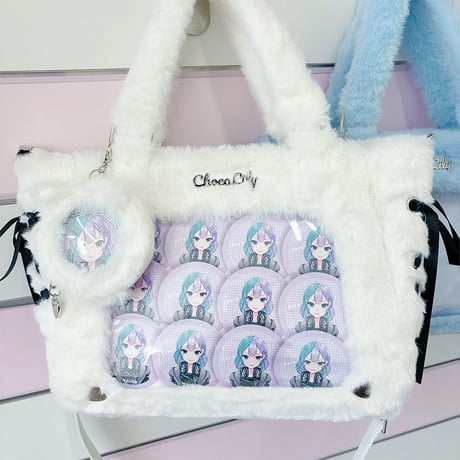 【Choco Lily】猫耳缶バッジケース付きファー痛バッグ【推し活グッズ】