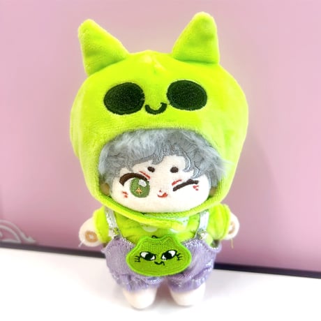 【ぬい服】着ぐるみキャップ&シャツ&サロペットセット【宇宙人】 10cm用