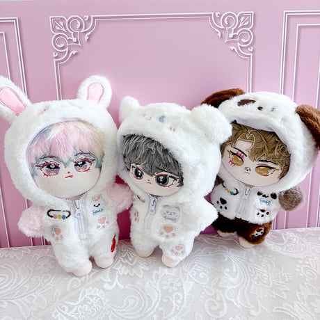 【ぬい服】【20cm 用】ぬいぐるみ用ふわふわ着ぐるみ 【パーカー & パンツセット】くま・うさぎ・犬【推し活グッズ】