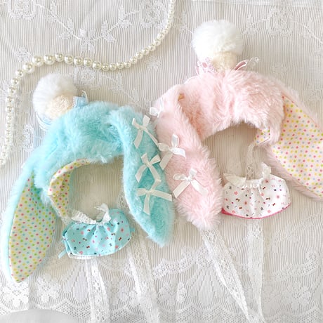 【ぬい服】ぬいぐるみ用ふわふわうさぎ着ぐるみキャップ　10cm用 【推し活グッズ】