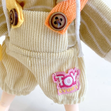 【ぬい服】ワッペン付きカラフルオーバーオール　細身のぬいぐるみ・ドール用