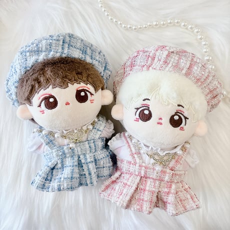 【ぬい服】 ツイードぬい服【10~15cm用】 ワンピース・シャツ・ベレー帽・ネックレス 4点セット【推し活グッズ】