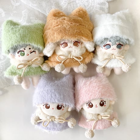 【ぬい服】猫耳ニット帽&ファーポンチョ&マフラーセット　10cmぬいぐるみ用