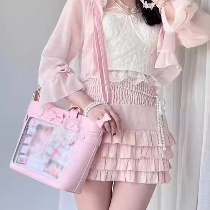 Seraphim】リボン付きフェイクレザー痛バッグ【推し活グッズ Seraphim】リボン付きフェイクレザー痛バッグ【推し活グッズ