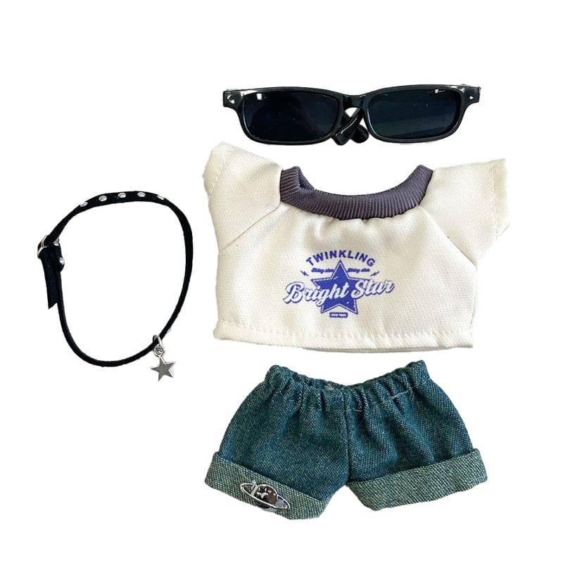 ぬい服】グラフィックTシャツ&ジーパン&チョーカー&サングラス