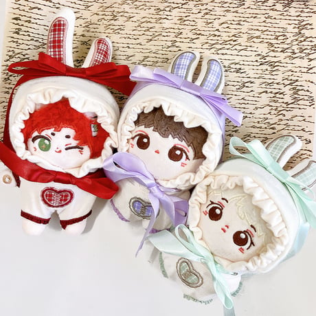 【ぬい服】タータンチェックうさ耳着ぐるみ【10cm用】【推し活グッズ】