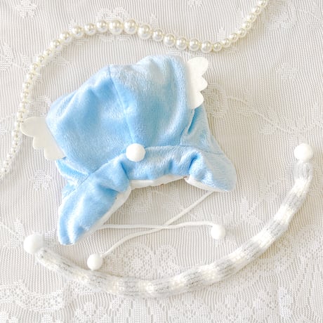 【ぬい服】ぬいぐるみ用羽付き猫耳ニット帽&マフラーセット　10cm用【推し活グッズ】
