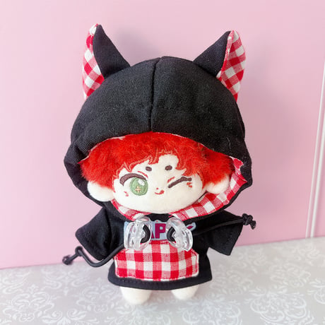 ぬい服　ぬいぐるみ用ギンガムチェック猫耳パーカー【10cm用】【推し活グッズ】