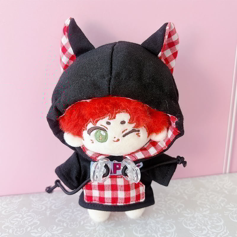 ぬい服 ぬいぐるみ用ギンガムチェック猫耳パーカー【10cm用 ぬい服 ぬいぐるみ用ギンガムチェック猫耳パーカー【10cm用