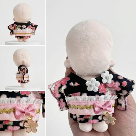 【ぬい服】 10cmぬいぐるみ用 着物セット 花柄×フリル帯