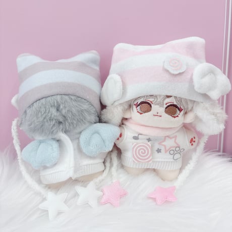 ぬい服　猫耳ニット帽&羽付きスウェットセット　10cm用【推し活グッズ】