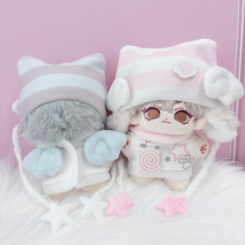 ぬい服 猫耳ニット帽&羽付きスウェットセット 10cm用【推し活 ぬい服 猫耳ニット帽&羽付きスウェットセット 10cm用【推し活