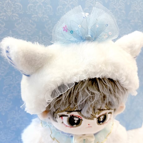 【ぬい服】ぬいぐるみ用ふわふわ猫着ぐるみ 【ヘッドバンド・服・靴セット】【推し活グッズ】20cm用