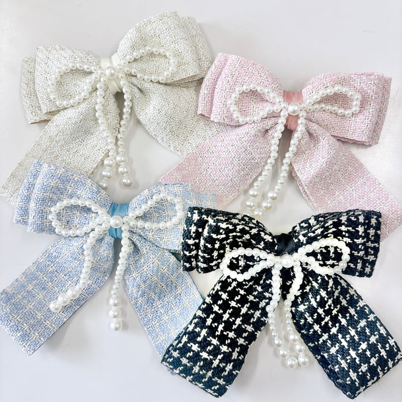 ツイード パールリボン バレッタ【推し活グッズ・ヘアメ・参戦ヘア  