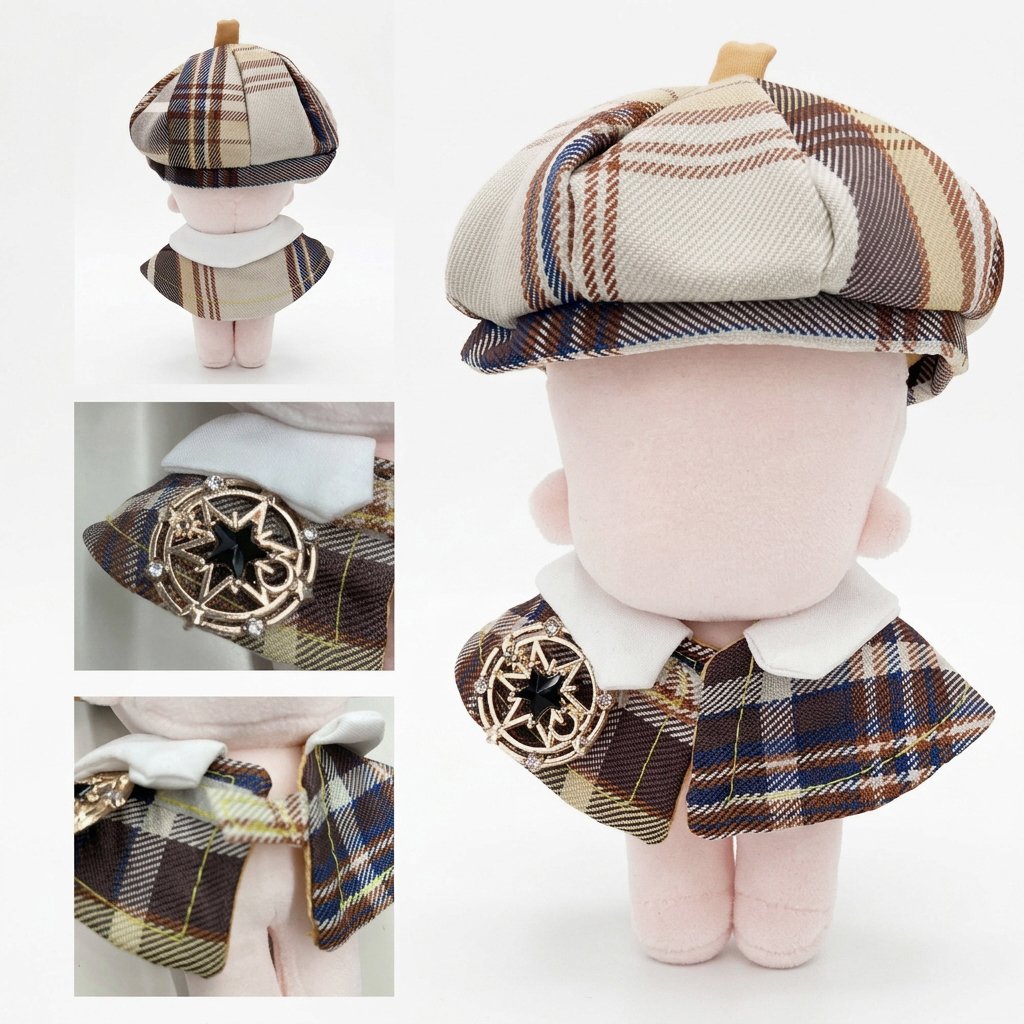 ぬい服】 チェック型ベレー帽&ポンチョセット 10cm用 | G.triGer