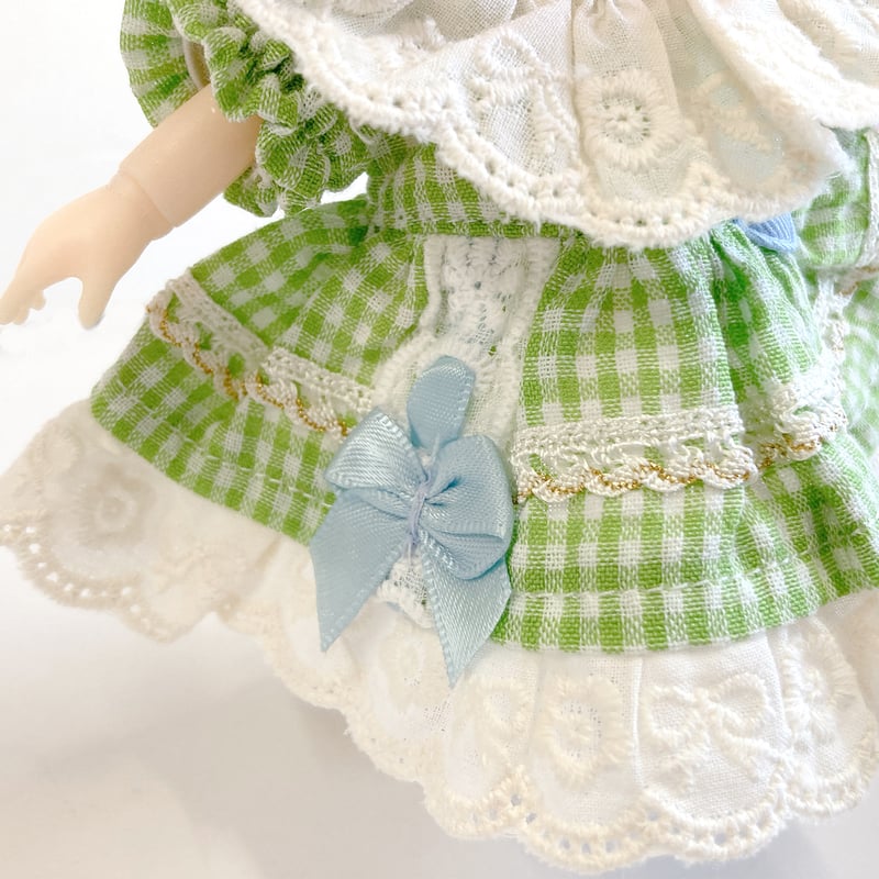 ぬい服】ギンガムチェックフリルワンピース 細身のぬいぐるみ・ドール