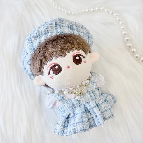 【ぬい服】 ツイードぬい服【10~15cm用】 ワンピース・シャツ・ベレー帽・ネックレス 4点セット【推し活グッズ】