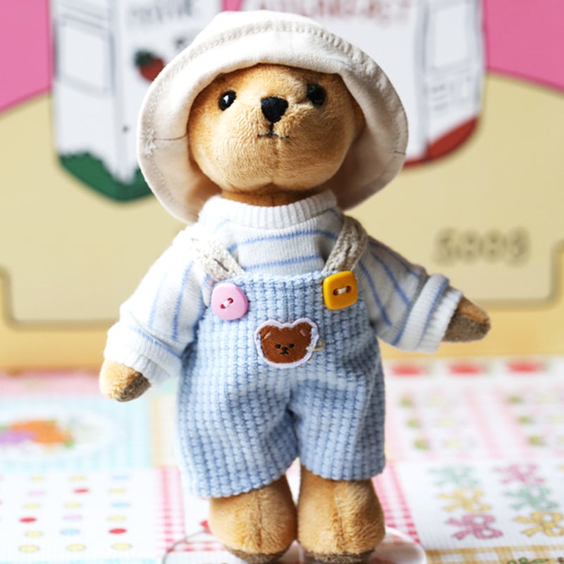 ぬい服】ワッペン付きカラフルオーバーオール 細身のぬいぐるみ