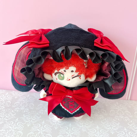ぬい服　ぬいぐるみ用チェック柄うさ耳着ぐるみ【10~15cm用】【推し活グッズ】