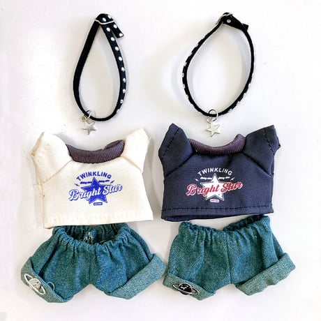 【ぬい服】グラフィックTシャツ&ジーパン&チョーカーセット　10cm用【推し活グッズ】
