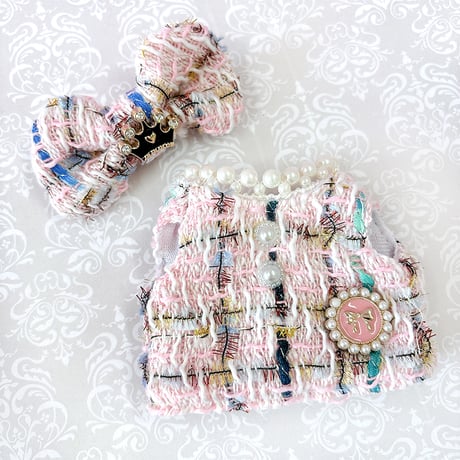 ぬい服　ツイードぬい服【ワンピース・リボン2点セット】10~15cm用【推し活グッズ】