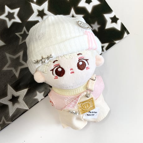 【ぬい服】ニット帽&シャツ&オーバーオールセット　10cm用【推し活グッズ】