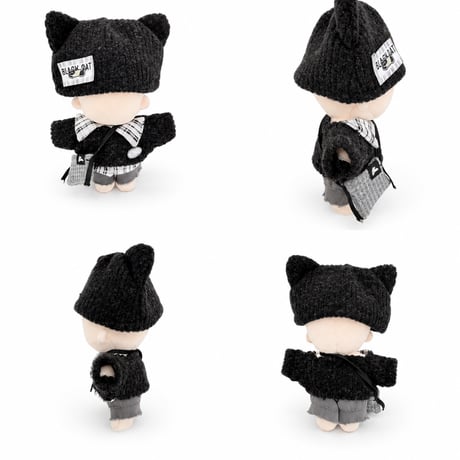【10cmぬい服】【クール・ストリート】猫耳ニット帽＆カジュアルコーデ 4点SET