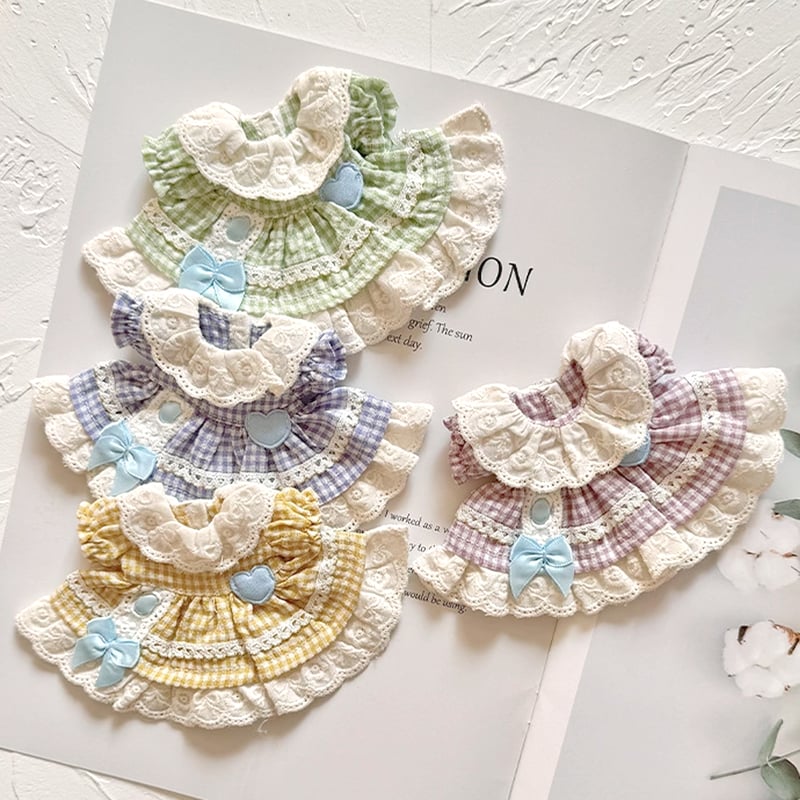 ぬい服】ギンガムチェックフリルワンピース 細身のぬいぐるみ・ドール