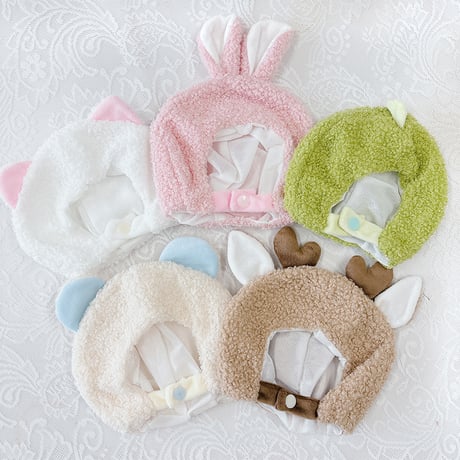 【ぬい服】ぬいぐるみ用もこもこボア着ぐるみキャップ【20cm用】【推し活グッズ】