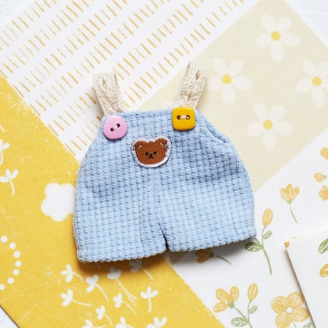 【ぬい服】ワッペン付きカラフルオーバーオール　細身のぬいぐるみ・ドール用